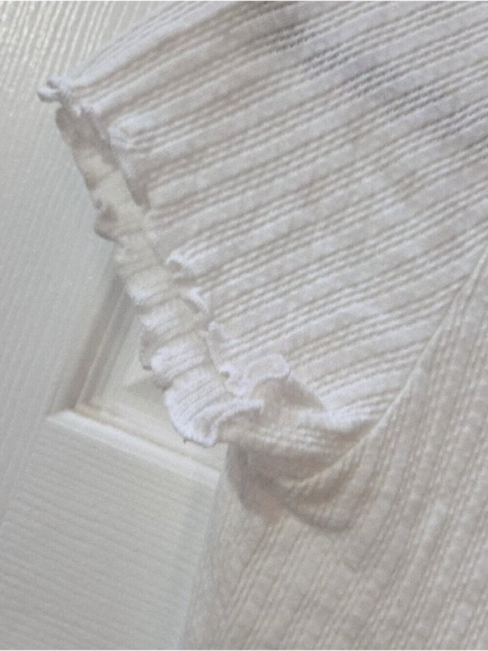 White Ribbed Henley Lettuce-Edge Crop Top - Picture 2 of 5